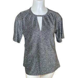 Michael by Michael Kors black and silver metallic sparkle top sz S